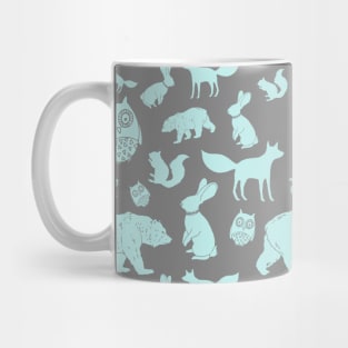 Grey Light Blue Forest Animals Fox Bunny Bear Owl Mug